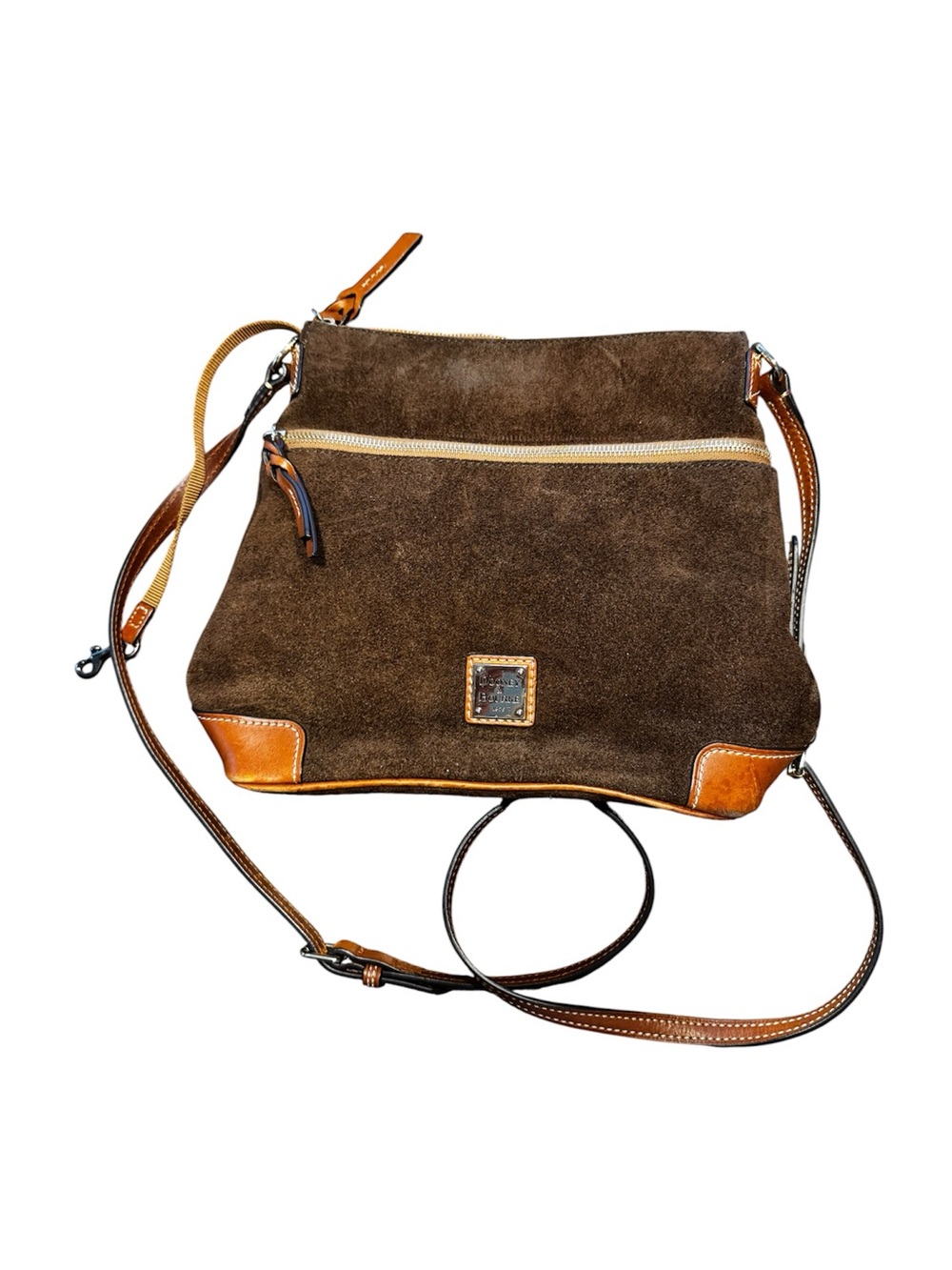 Dooney & Burke Brown Suede Crossbody Bag with Tan Leather Trim
